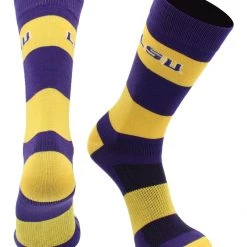 TCK All Schools LSU Tigers Socks Game Day Striped Crew Socks