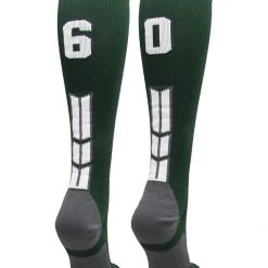MadSportsStuff Dark Green Player ID Custom Number Over The Calf Socks For Softball Baseball Football Boys And Girls