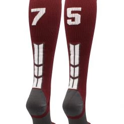 MadSportsStuff Maroon Player ID Custom Number Over The Calf Socks For Softball Baseball Football Boys And Girls Softball Socks