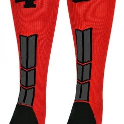 MadSportsStuff Red And Black Player ID Custom Number Over The Calf Socks For Softball Baseball Football Boys And Girls Baseball Socks