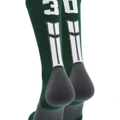 MadSportsStuff Dark Green Player ID Custom Number Crew Socks For Basketball Lacrosse Volleyball Boys And Girls