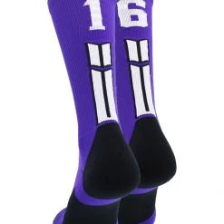 MadSportsStuff Purple Player ID Custom Number Crew Socks For Basketball Lacrosse Volleyball Boys And Girls