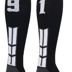 MadSportsStuff Black Player ID Custom Number Over The Calf Socks For Softball Baseball Football Boys And Girls