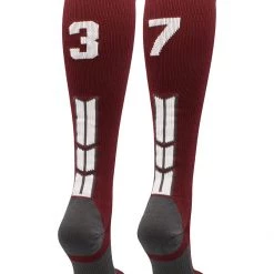 MadSportsStuff Maroon Player ID Custom Number Over The Calf Socks For Softball Baseball Football Boys And Girls Softball Socks