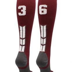 MadSportsStuff Softball Socks Maroon Player ID Custom Number Over The Calf Socks For Softball Baseball Football Boys And Girls