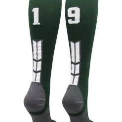 MadSportsStuff Dark Green Player ID Custom Number Over The Calf Socks For Softball Baseball Football Boys And Girls Softball Socks