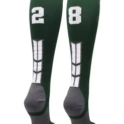 MadSportsStuff Dark Green Player ID Custom Number Over The Calf Socks For Softball Baseball Football Boys And Girls Softball Socks