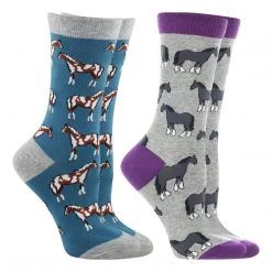 WHD Horse Socks For Women - Horse Lovers Gift - Equestrian Riding Socks - 2-Pack Crazy Socks - Crew