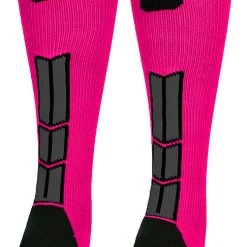 MadSportsStuff Neon Pink And Black Player ID Custom Number Over The Calf Socks For Softball Baseball Football Boys And Girls Baseball Socks