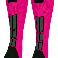 MadSportsStuff Neon Pink And Black Player ID Custom Number Over The Calf Socks For Softball Baseball Football Boys And Girls Baseball Socks