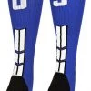 MadSportsStuff Royal Player ID Custom Number Over The Calf Socks For Softball Baseball Football Boys And Girls