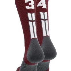 MadSportsStuff Maroon Player ID Custom Number Crew Socks For Basketball Lacrosse Volleyball Boys And Girls Volleyball Socks