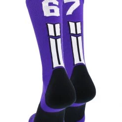MadSportsStuff Purple Player ID Custom Number Crew Socks For Basketball Lacrosse Volleyball Boys And Girls Volleyball Socks