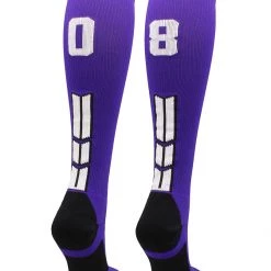 MadSportsStuff Purple Player ID Custom Number Over The Calf Socks For Softball Baseball Football Boys And Girls Softball Socks