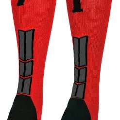 MadSportsStuff Baseball Socks Red And Black Player ID Custom Number Over The Calf Socks For Softball Baseball Football Boys And Girls