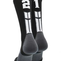 MadSportsStuff Black Player ID Custom Number Crew Socks For Basketball Lacrosse Volleyball Boys And Girls