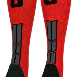 MadSportsStuff Baseball Socks Red And Black Player ID Custom Number Over The Calf Socks For Softball Baseball Football Boys And Girls