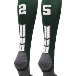 MadSportsStuff Dark Green Player ID Custom Number Over The Calf Socks For Softball Baseball Football Boys And Girls Softball Socks