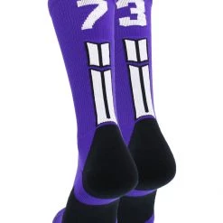 MadSportsStuff Purple Player ID Custom Number Crew Socks For Basketball Lacrosse Volleyball Boys And Girls