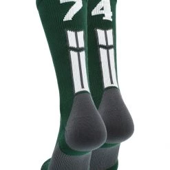 MadSportsStuff Dark Green Player ID Custom Number Crew Socks For Basketball Lacrosse Volleyball Boys And Girls Volleyball Socks