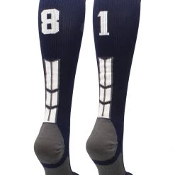 MadSportsStuff Navy Player ID Custom Number Over The Calf Socks For Softball Baseball Football Boys And Girls Softball Socks