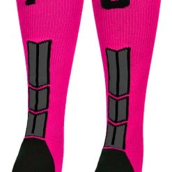 MadSportsStuff Neon Pink And Black Player ID Custom Number Over The Calf Socks For Softball Baseball Football Boys And Girls Baseball Socks