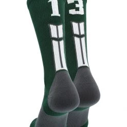 MadSportsStuff Dark Green Player ID Custom Number Crew Socks For Basketball Lacrosse Volleyball Boys And Girls