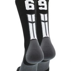 MadSportsStuff Black Player ID Custom Number Crew Socks For Basketball Lacrosse Volleyball Boys And Girls