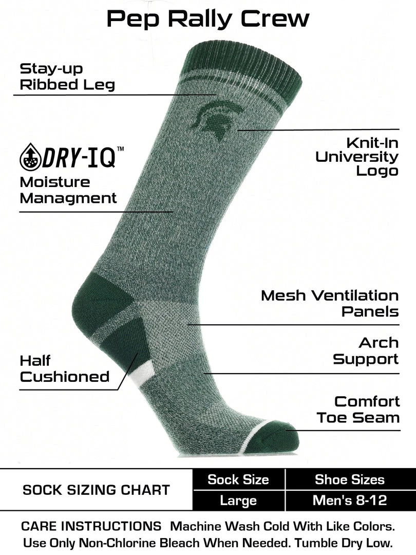 TCK All Schools Michigan State Spartans Socks Victory Parade Crew Length 3 TCK All Schools Michigan State Spartans Socks Victory Parade Crew Length
