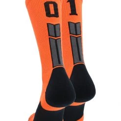 MadSportsStuff Orange And Black Player ID Custom Number Crew Socks For Basketball Lacrosse Volleyball Boys And Girls