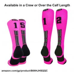 MadSportsStuff Baseball Socks Neon Pink And Black Player ID Custom Number Over The Calf Socks For Softball Baseball Football Boys And Girls