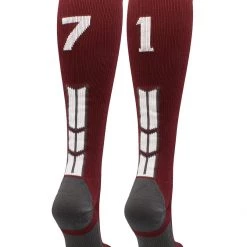 MadSportsStuff Maroon Player ID Custom Number Over The Calf Socks For Softball Baseball Football Boys And Girls Softball Socks
