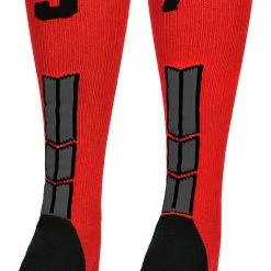 MadSportsStuff Baseball Socks Red And Black Player ID Custom Number Over The Calf Socks For Softball Baseball Football Boys And Girls