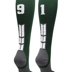 MadSportsStuff Dark Green Player ID Custom Number Over The Calf Socks For Softball Baseball Football Boys And Girls