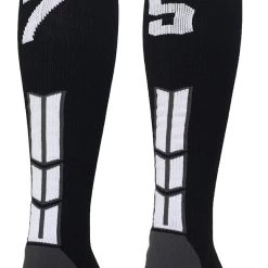 MadSportsStuff Black Player ID Custom Number Over The Calf Socks For Softball Baseball Football Boys And Girls