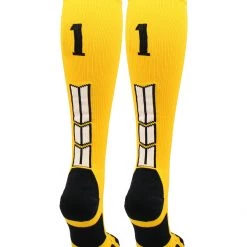 MadSportsStuff Gold Player ID Custom Number Over The Calf Socks For Softball Baseball Football Boys And Girls