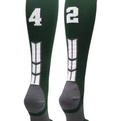 MadSportsStuff Dark Green Player ID Custom Number Over The Calf Socks For Softball Baseball Football Boys And Girls