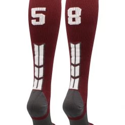 MadSportsStuff Softball Socks Maroon Player ID Custom Number Over The Calf Socks For Softball Baseball Football Boys And Girls