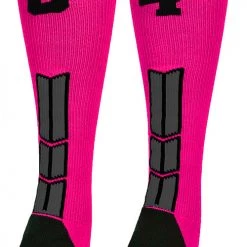 MadSportsStuff Baseball Socks Neon Pink And Black Player ID Custom Number Over The Calf Socks For Softball Baseball Football Boys And Girls