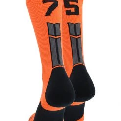 MadSportsStuff Orange And Black Player ID Custom Number Crew Socks For Basketball Lacrosse Volleyball Boys And Girls