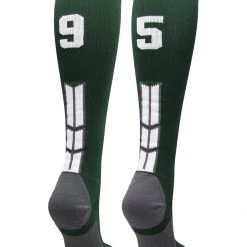 MadSportsStuff Dark Green Player ID Custom Number Over The Calf Socks For Softball Baseball Football Boys And Girls