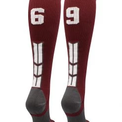MadSportsStuff Maroon Player ID Custom Number Over The Calf Socks For Softball Baseball Football Boys And Girls Softball Socks