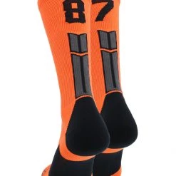MadSportsStuff Orange And Black Player ID Custom Number Crew Socks For Basketball Lacrosse Volleyball Boys And Girls