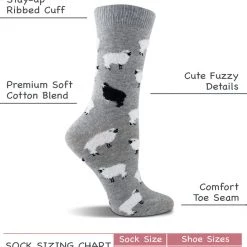 WHD Black Sheep Socks For Women With Fuzzy Sheep - Sheep Lovers Gift - 2-Pack Crazy Socks - Crew
