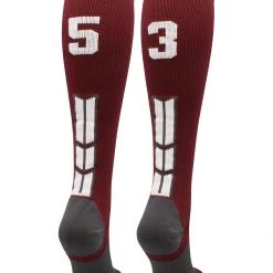 MadSportsStuff Softball Socks Maroon Player ID Custom Number Over The Calf Socks For Softball Baseball Football Boys And Girls