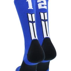 MadSportsStuff Volleyball Socks Royal Player ID Custom Number Crew Socks For Basketball Lacrosse Volleyball Boys And Girls