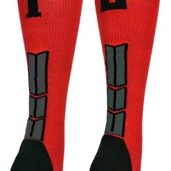 MadSportsStuff Baseball Socks Red And Black Player ID Custom Number Over The Calf Socks For Softball Baseball Football Boys And Girls