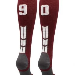 MadSportsStuff Softball Socks Maroon Player ID Custom Number Over The Calf Socks For Softball Baseball Football Boys And Girls