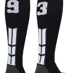 MadSportsStuff Black Player ID Custom Number Over The Calf Socks For Softball Baseball Football Boys And Girls