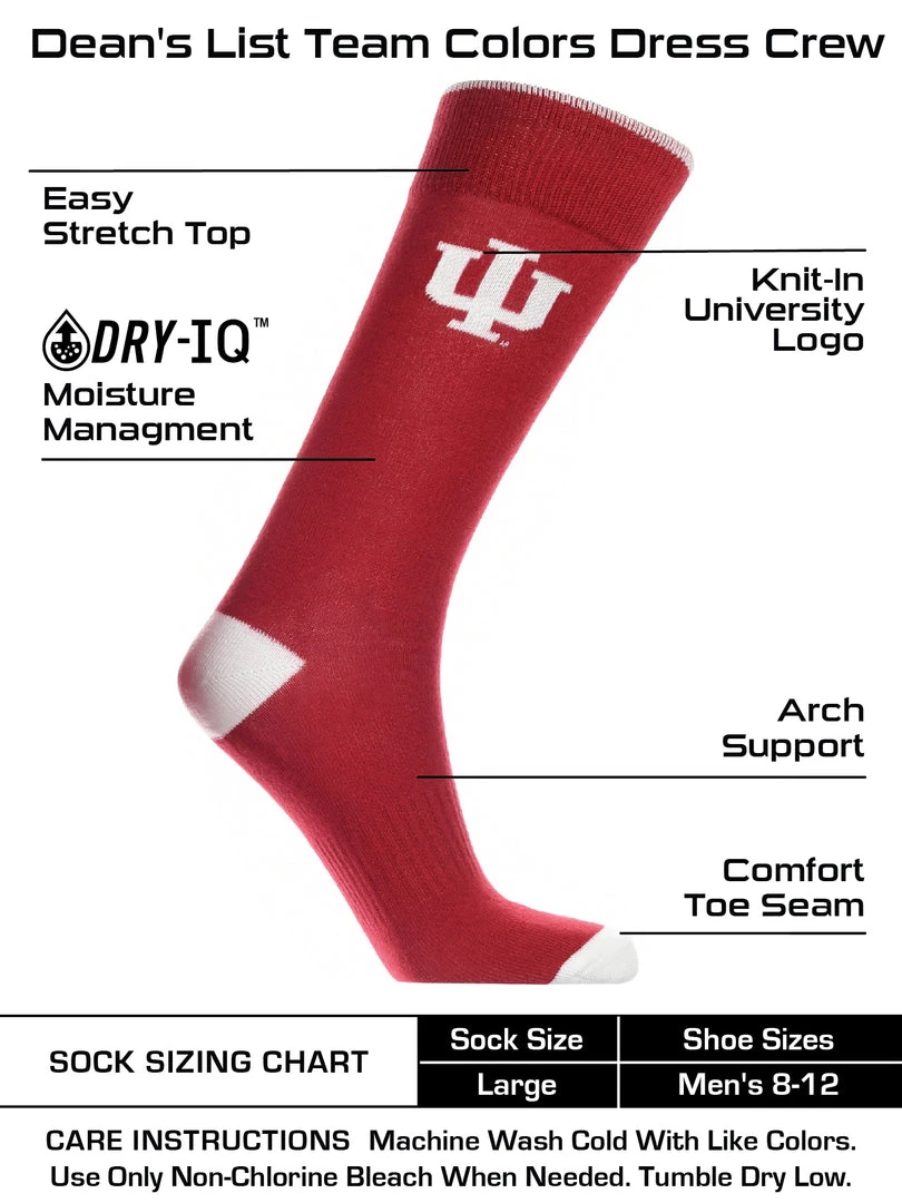 TCK All Schools Indiana Hoosiers Dress Socks Dean's List Crew Length Socks 3 TCK All Schools Indiana Hoosiers Dress Socks Dean's List Crew Length Socks